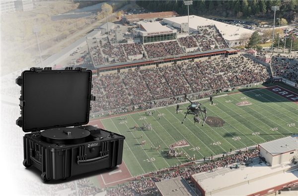 Continuous surveillance with drone: Captive cable systems.